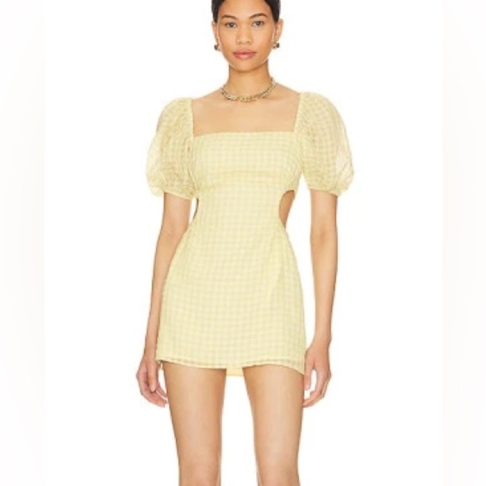 Yellow Square Neck Ruffled Mini Sundress tularosa!!